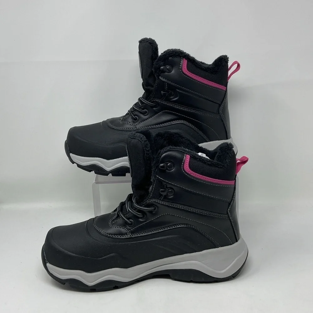 NWOT KHOMBU Hybrid Black & Pink Winter Boots Size 8